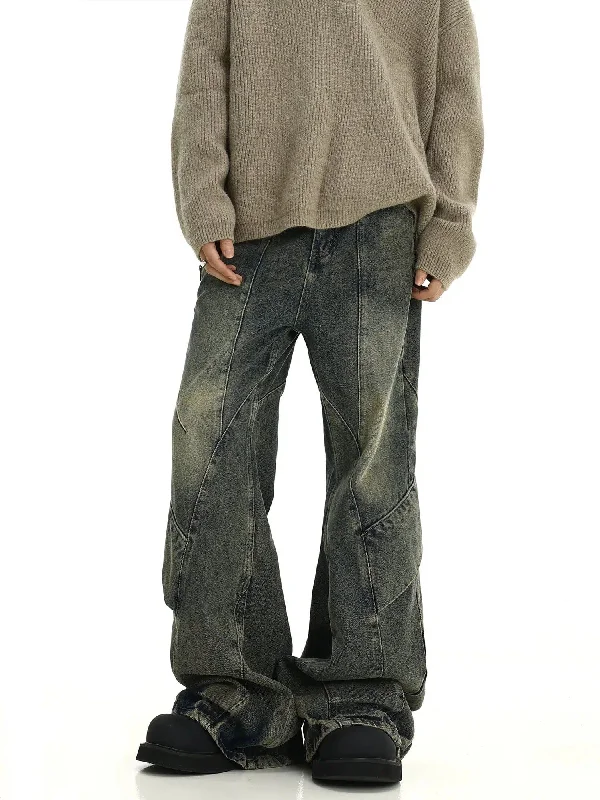 Irregular Spliced Wash Bootcut Jeans