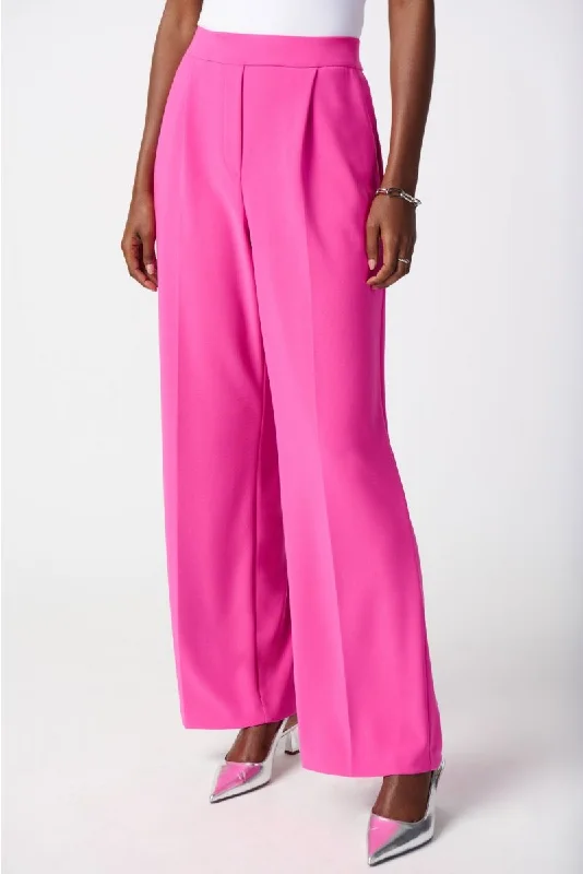 Joseph Ribkoff Ultra Pink Pleated High-Waist Pull On Wide-Leg Trouser Pants 241095