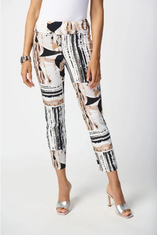 Joseph Ribkoff Vanilla/Multi Abstract Print Pull On Slim Cropped Pants 241265