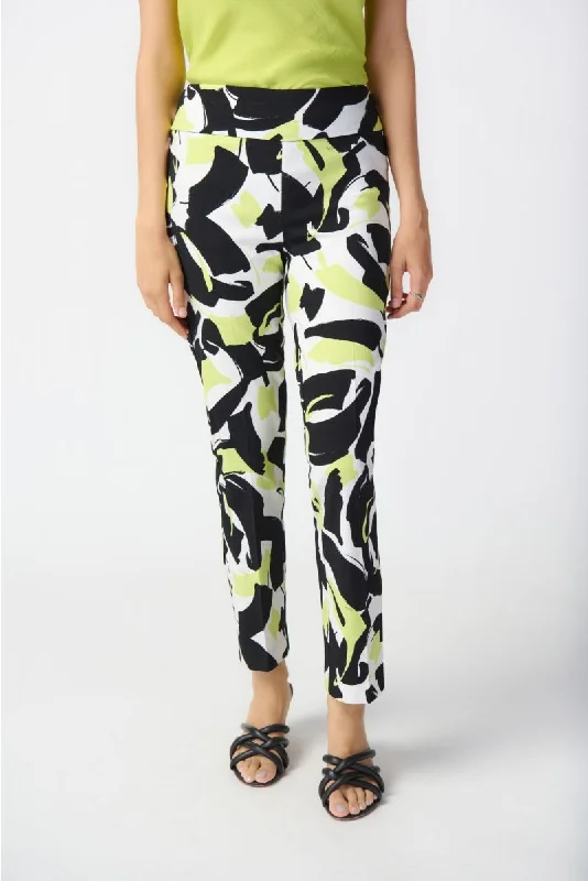 Joseph Ribkoff Vanilla/Multi Abstract Print Pull On Straight Ankle Pants 241266