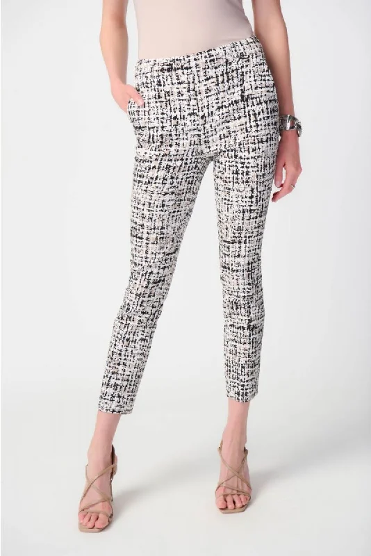 Joseph Ribkoff Vanilla/Multi Check Print Pull On Slim Cropped Ankle Pants 241189