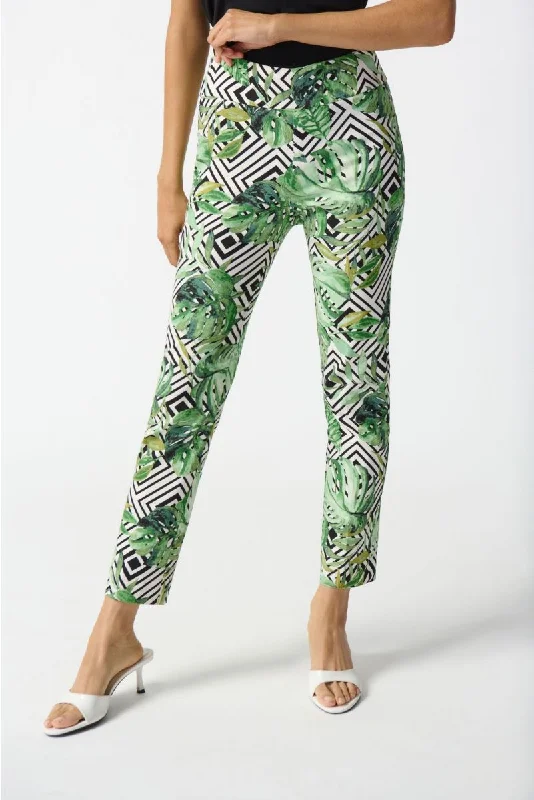 Joseph Ribkoff Vanilla/Multi Tropical Geometric Print Pull On Ankle Pants 242223