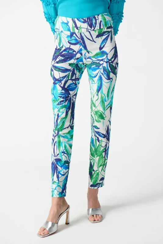 Joseph Ribkoff Vanilla/Multi Tropical Print High-Waist Pull On Slim Ankle Pants 242000