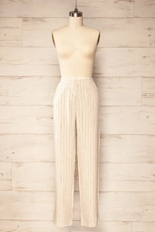 Juneau | Beige Striped Linen Pants