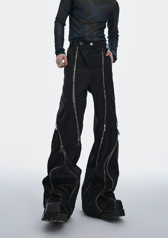 Two-Zip Diagonal Lines Pants