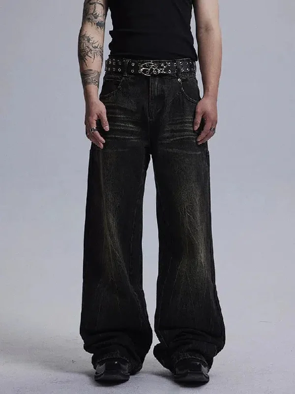 Washed Textured Wide Jeans