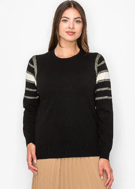 Black Sweater with Metallic Stripe Accents