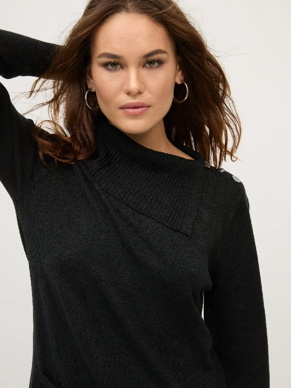 Button-Detail Cowl-Neck Tunic Sweater