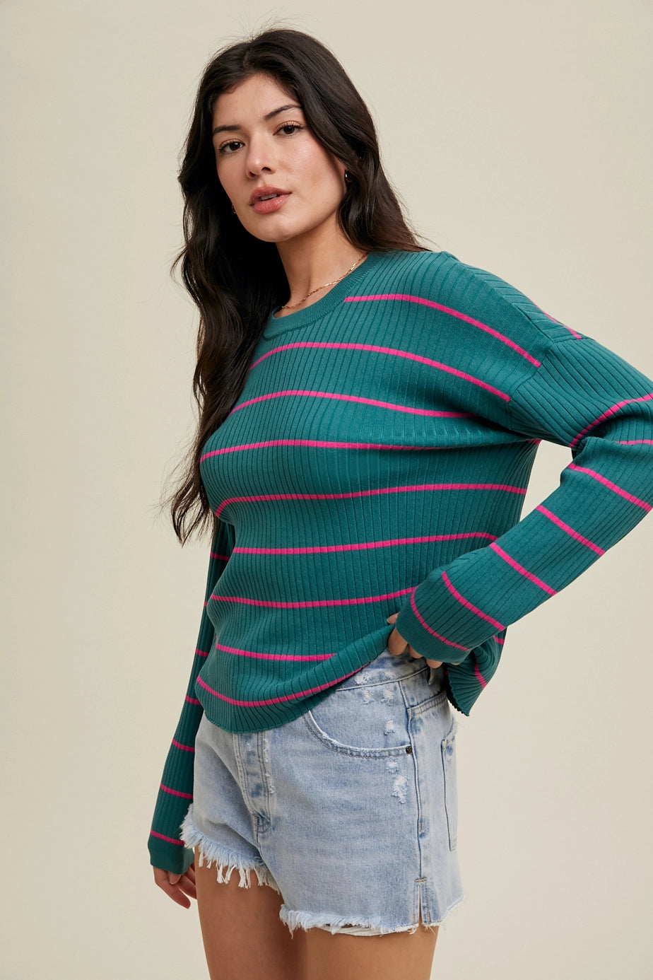 Paving the Way Sweater - Teal/Pink