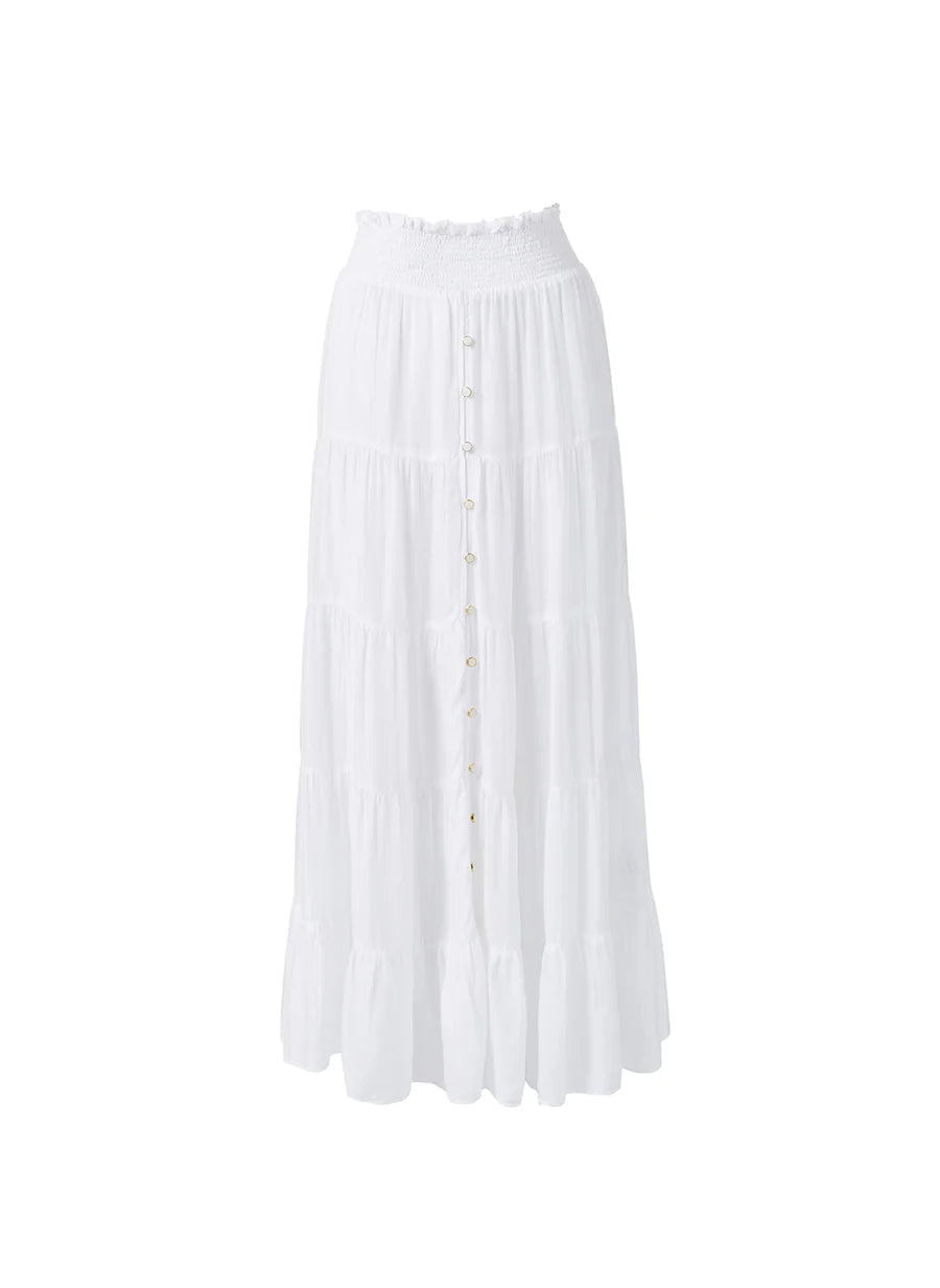 Dee Shirred Buttoned Skirt White