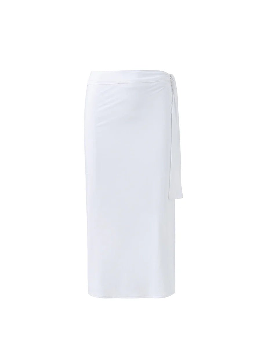 Ida Mid Length Tie Side Wrap Skirt White