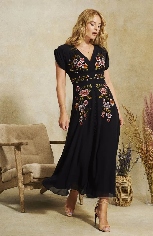 Lucille Button Front Tea Dress (Navy)