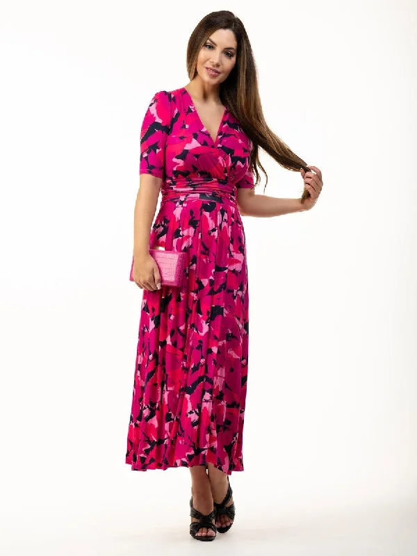 Macara Wrap Maxi Dress | Pink Abstract