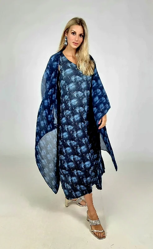 Alquema Navy Rose Long Estrella Dress And Collare Coat