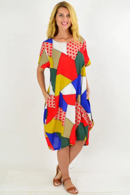 Colourful Patch Pattern Tunic Dress