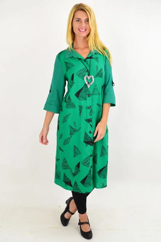 Green Black Abstract Shirt Dress