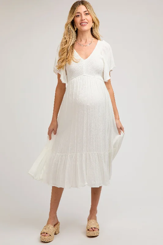 Ivory Smocked Ruffle Maternity Dress