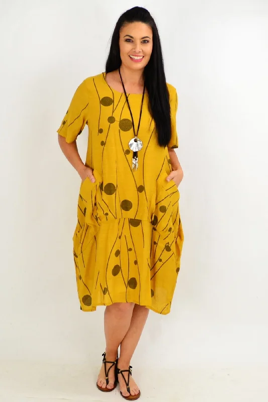 Mustard Debs Dots Bubble Tunic Dress