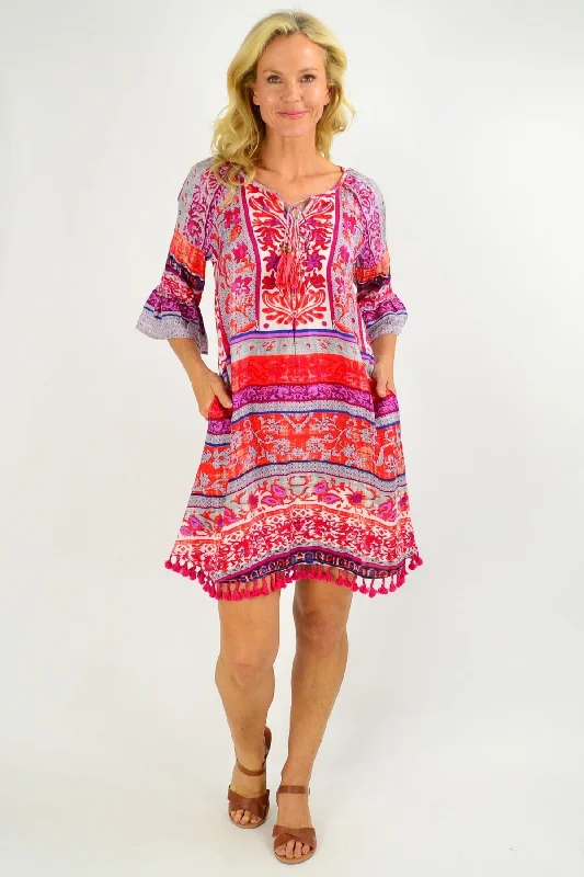 Red Ibiza Print Tunic Dress