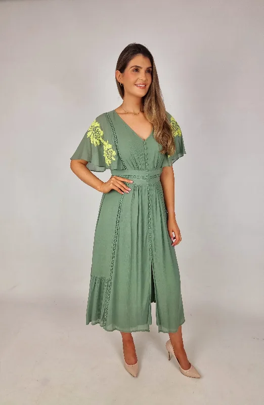 Van-Dos Sage Green V Neck Dress