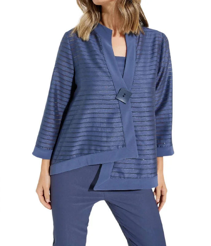 Striped Three-Quarter Sleeve Jacket In Mineral Blue