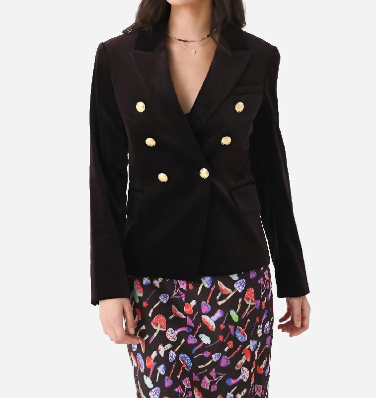 Chelsea Velvet Tailored Jacket In Chocolate Plum