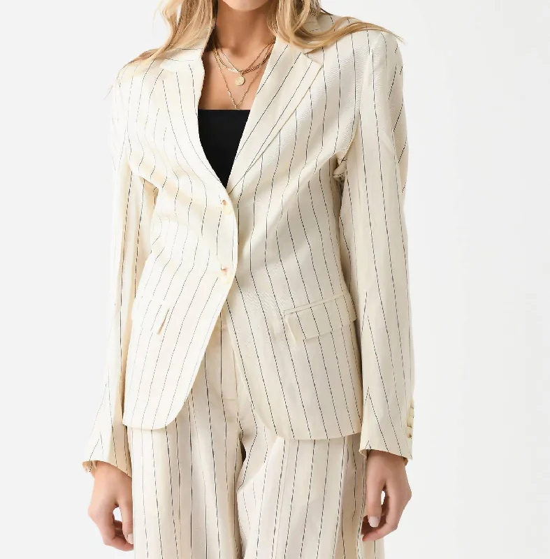 Drapy Striped Blazer In Egret