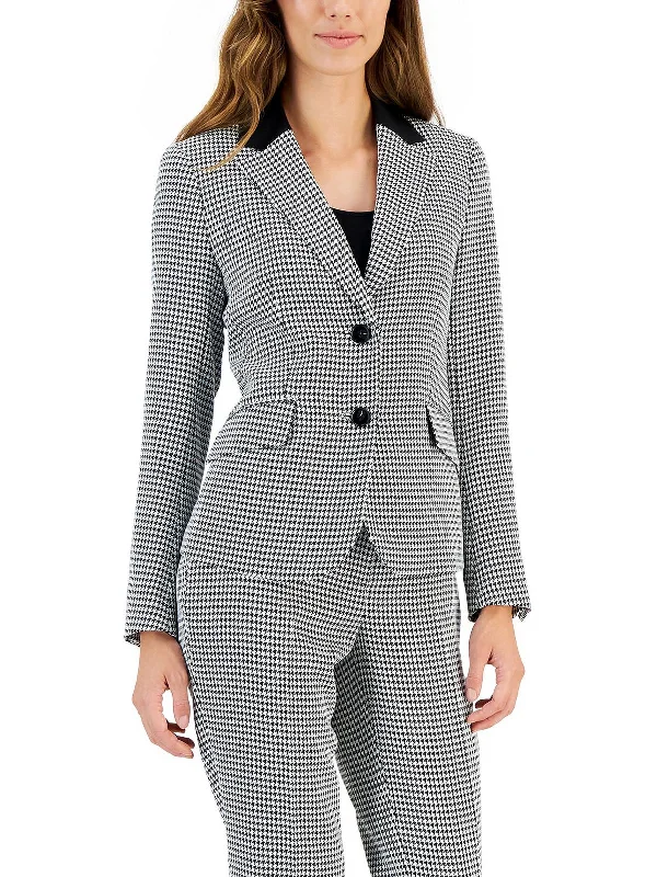 Petites Womens Houndstooth Suit Separate Two-Button Blazer