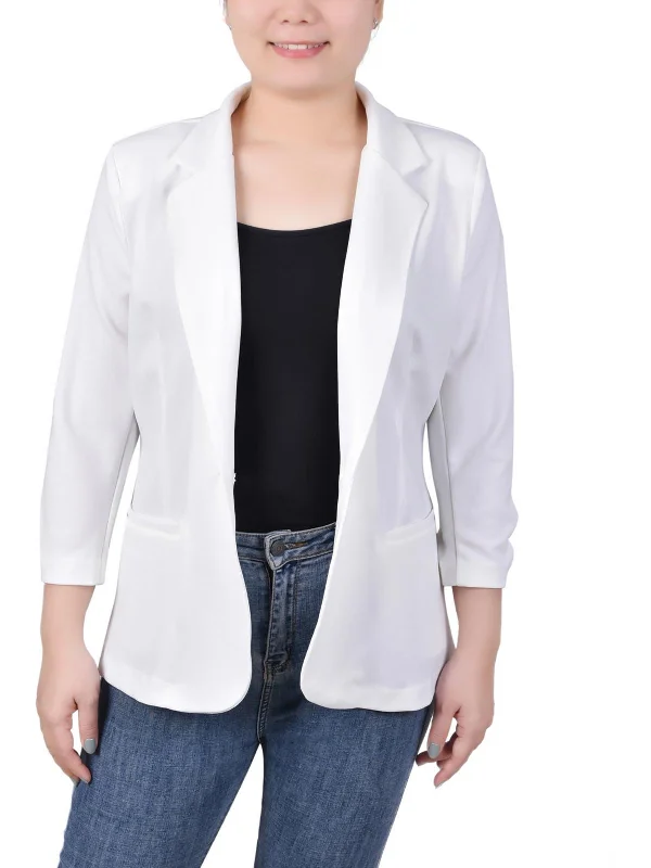 Petites Womens Stretch Scuba One-Button Blazer