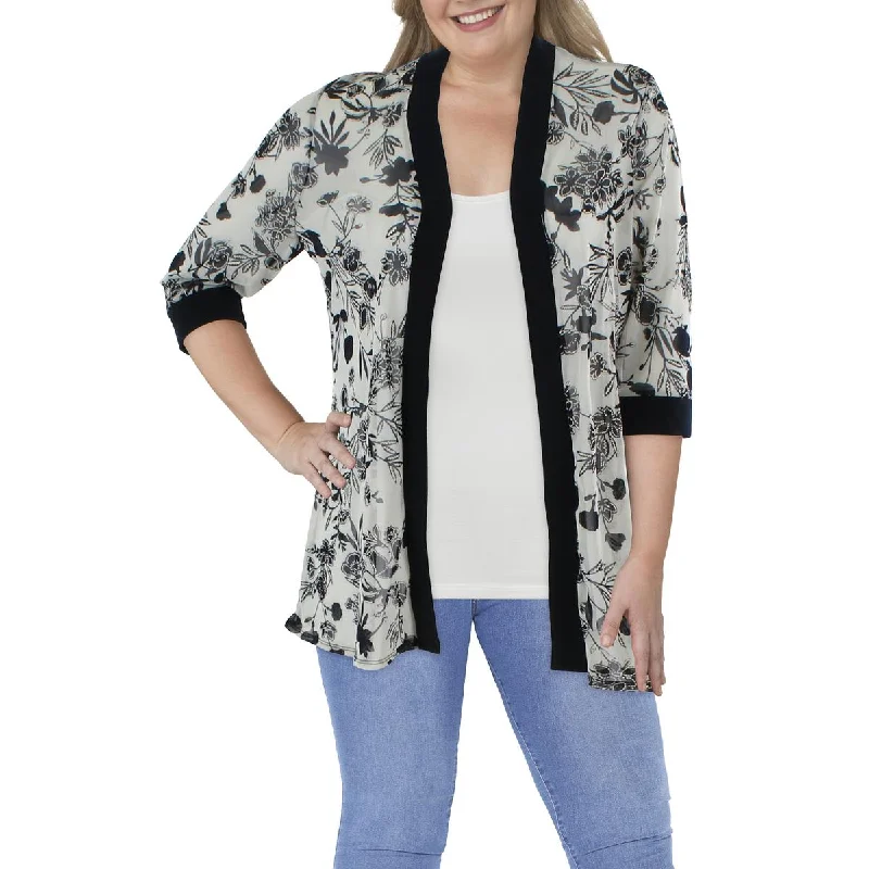 Plus Womens Mesh Printed Duster Blazer