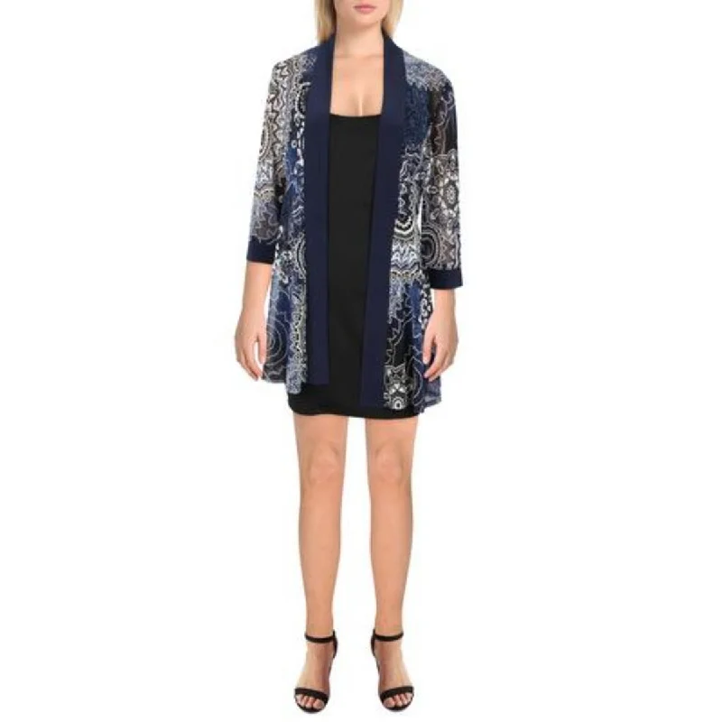 Plus Womens Mesh Printed Duster Blazer