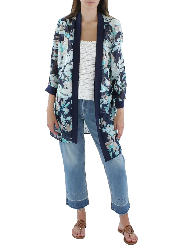 Womens Jacquard Floral Duster Blazer