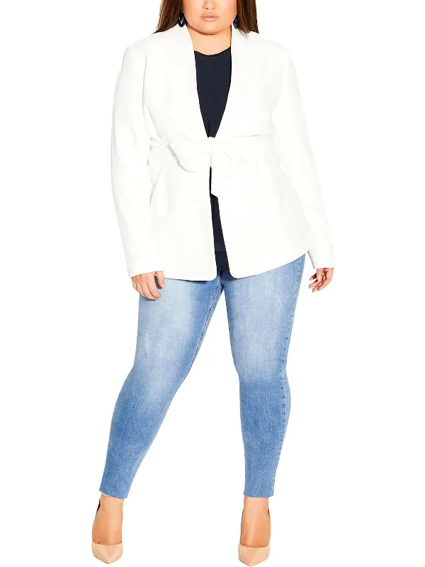 Womens Knit Textured Open-Front Blazer