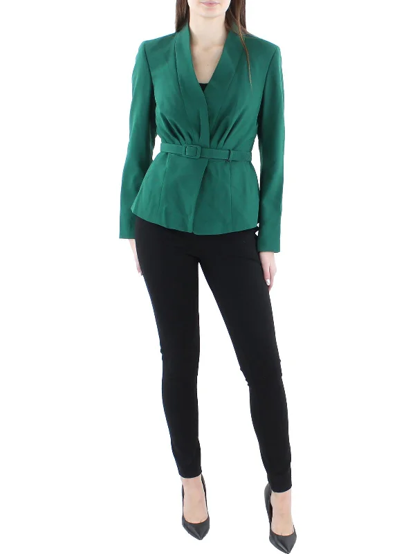 Womens Woven Pleated Suit Jacket