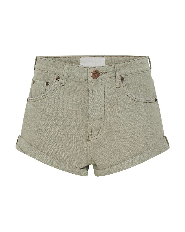 Bandits Mid Waist Denim Short Faded Khaki