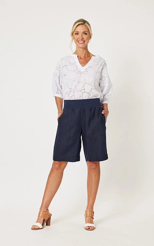 Jersey Navy Waist Linen Short