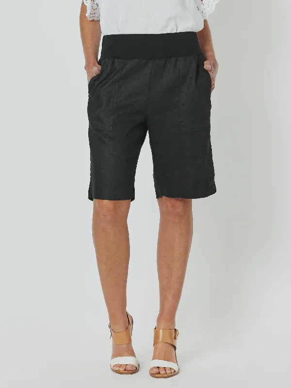 Jersey Black Waist Linen Short