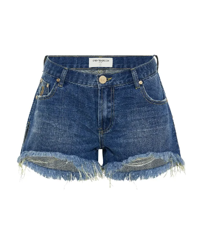 Marlons Low Waist Denim Shorts Boyfriend Shredded Gold