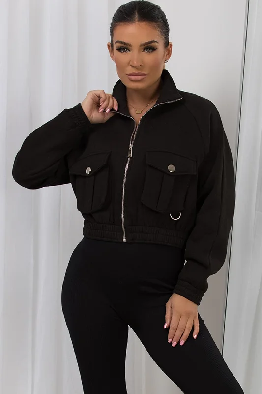 Crop Jacket With Pocket Detail Black