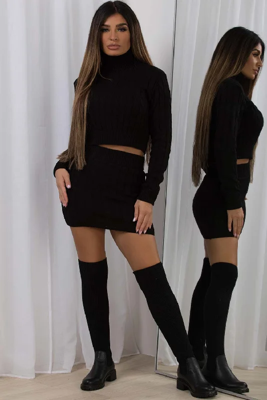 Knitted Skirt And Top Co Ord Set Black lol