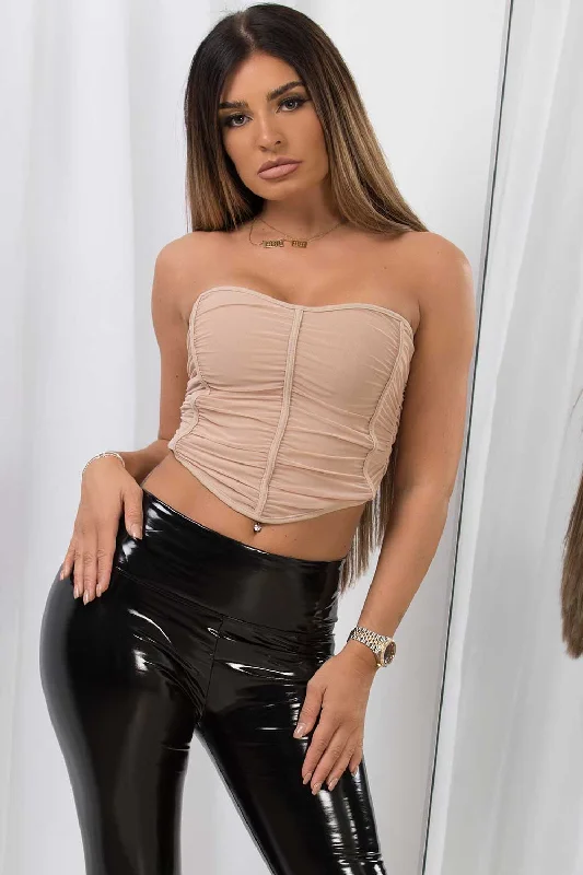 Mesh Corset Crop Top Beieg