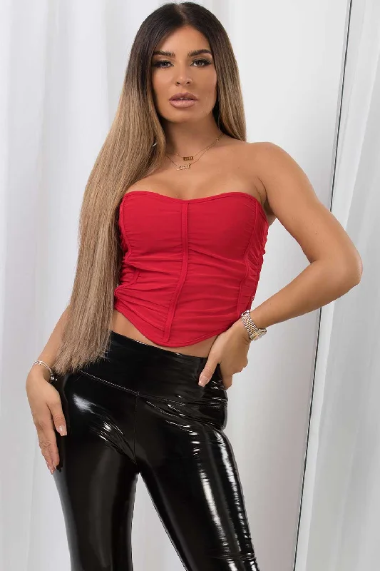 Mesh Corset Crop Top Red