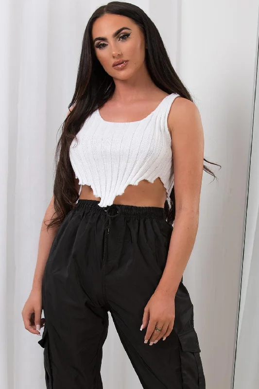 Rib Knit Crop Corset Top White