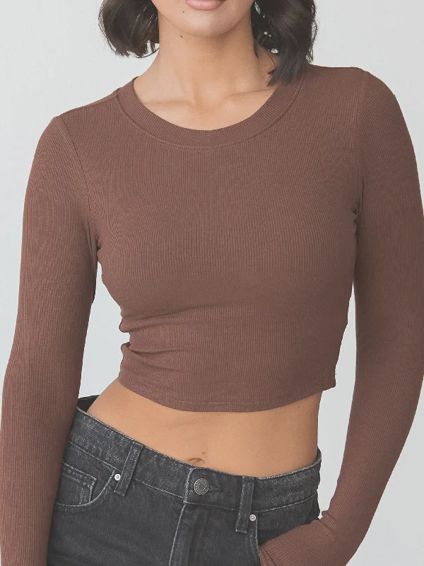 Ribbed Crew Neck Long Sleeve Crop